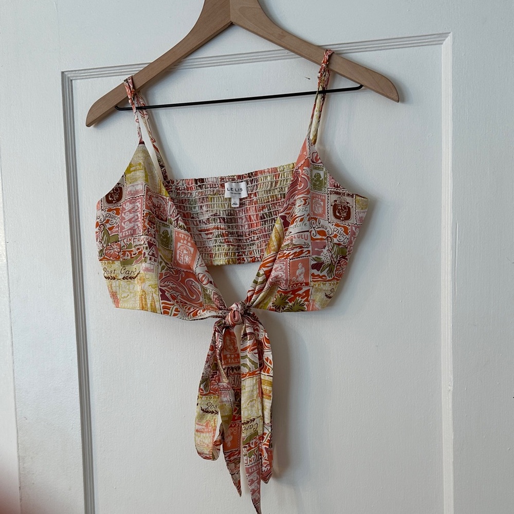 Le Lis Bohemian Print Tie-Front Crop Top
